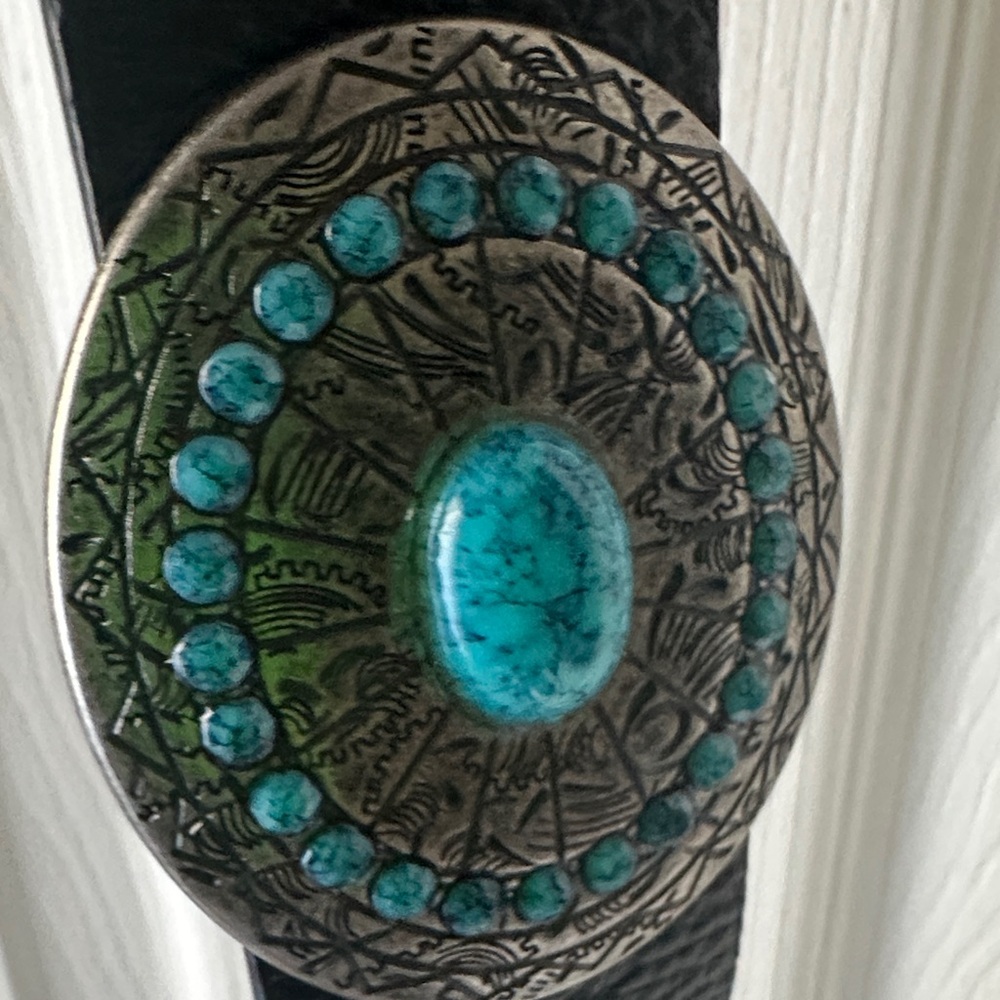 Turquoise Concho Leather Belt - Black - Picture 3 of 3